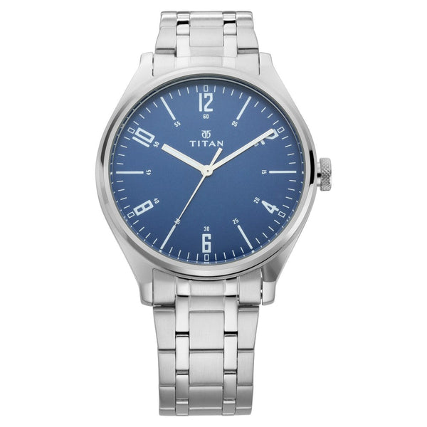 Titan Workwear Blue Dial Analog Metal Strap Watch for Men