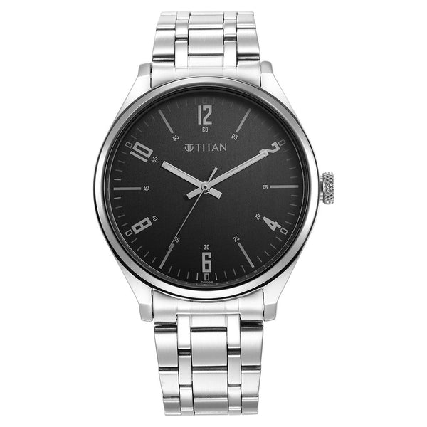 Titan Wrist Wit Quartz Analog Grey Dial Stainless Steel Strap Watch for Men