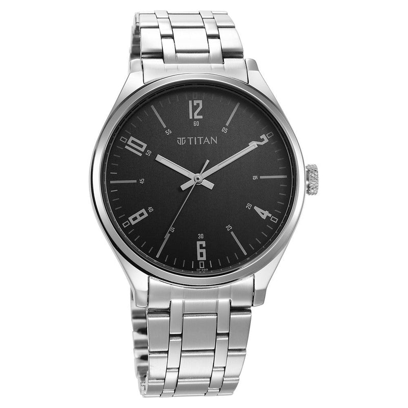 Titan Wrist Wit Quartz Analog Grey Dial Stainless Steel Strap Watch for Men