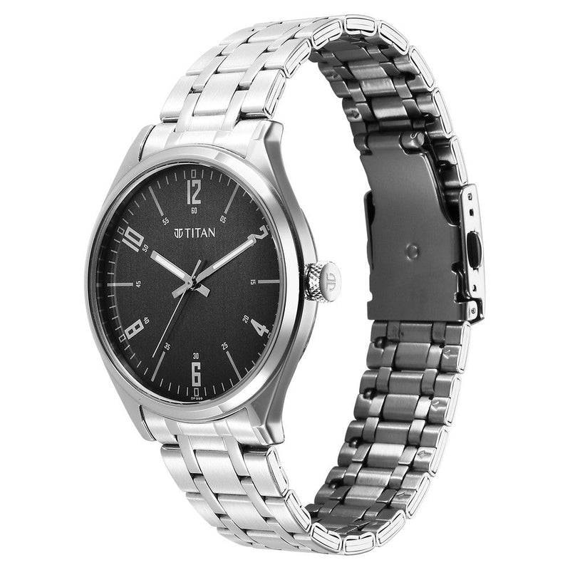 Titan Wrist Wit Quartz Analog Grey Dial Stainless Steel Strap Watch for Men