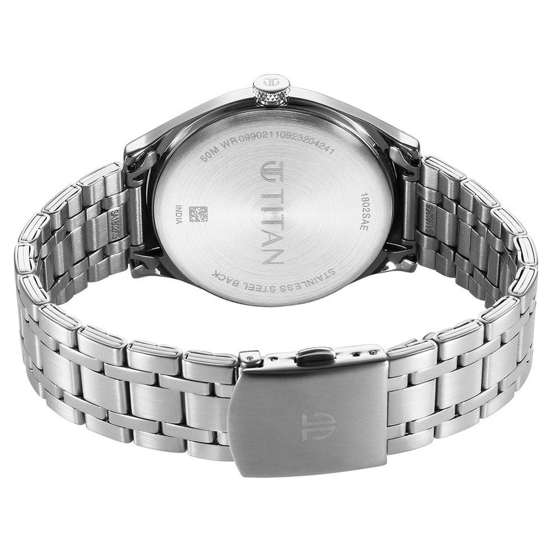 Titan Wrist Wit Quartz Analog Grey Dial Stainless Steel Strap Watch for Men