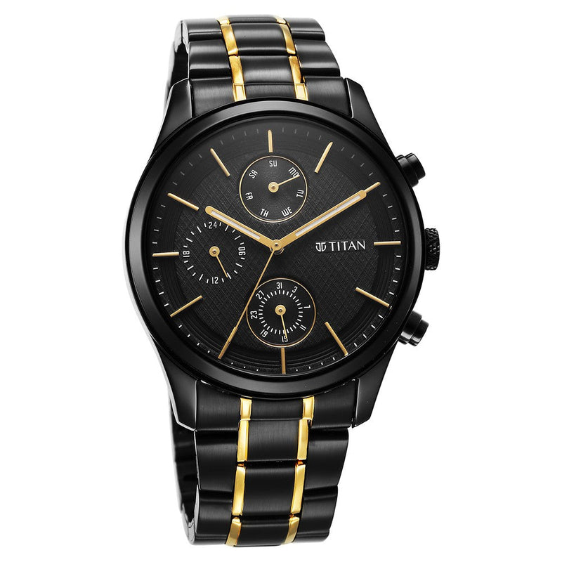 Titan Quartz Analog with Day and Date Black Dial Watch for Men