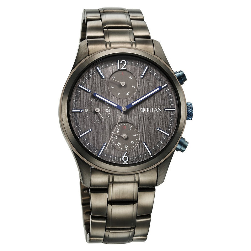 Titan Neo Splash Quartz Multifunction Anthracite Dial Stainless Steel Strap Watch for Men