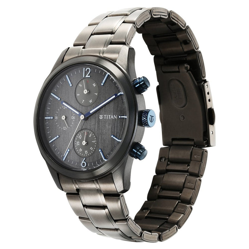 Titan Neo Splash Quartz Multifunction Anthracite Dial Stainless Steel Strap Watch for Men