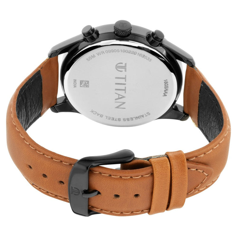 Titan Quartz Multifunction Black Dial Leather Strap Watch for Men