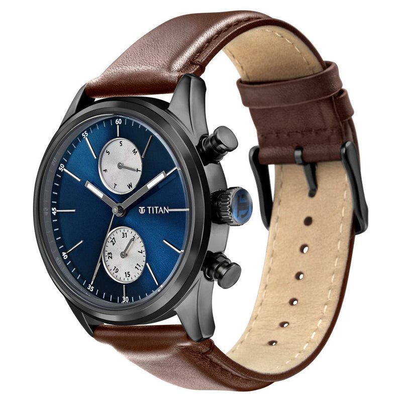 Titan Elmnt Brown Dial Analog Leather Strap Watch for Men