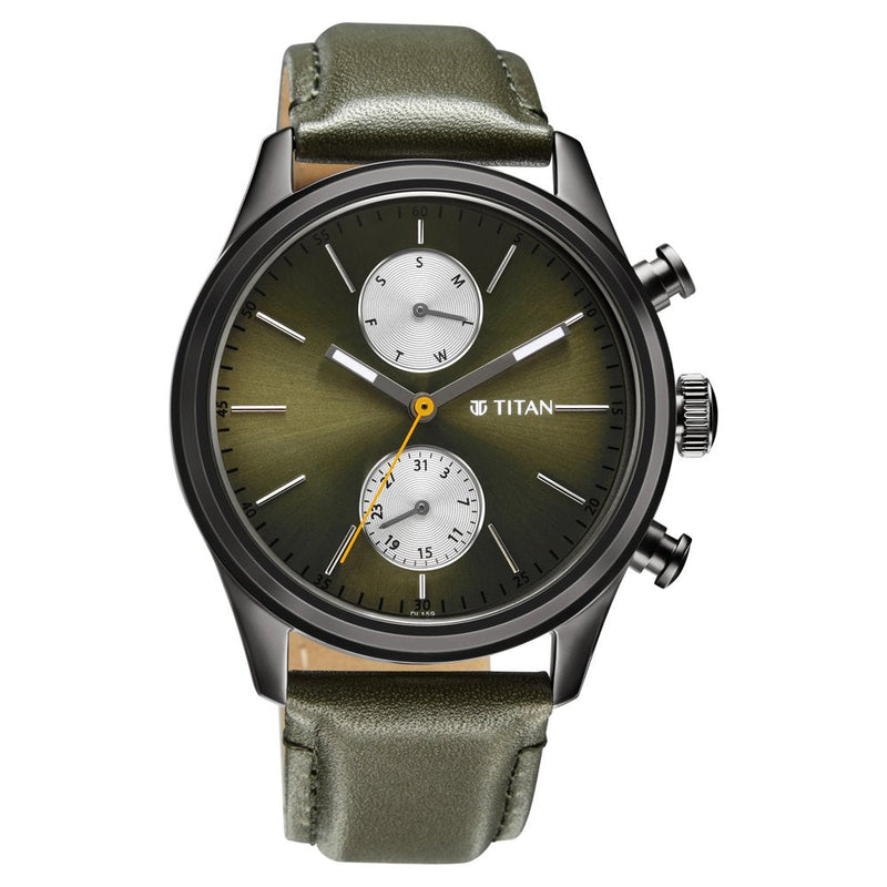 Titan Elmnt Green Dial Analog Leather Strap watch for Men