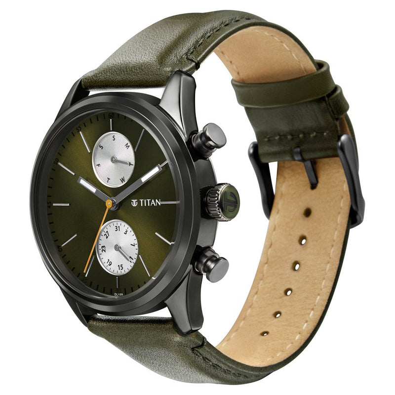 Titan Elmnt Green Dial Analog Leather Strap watch for Men