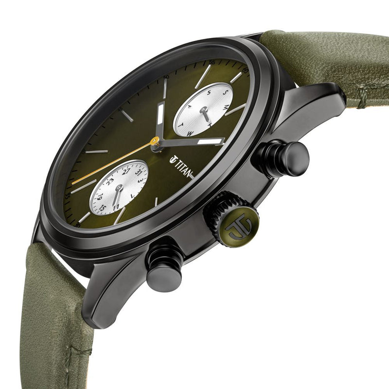 Titan Elmnt Green Dial Analog Leather Strap watch for Men