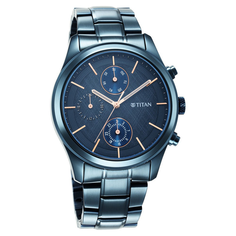 Titan Neo Splash Blue Dial Analog Quartz Stainless Steel Strap watch for Men