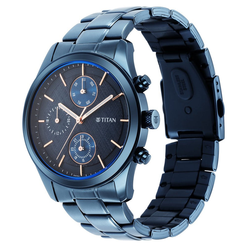 Titan Neo Splash Blue Dial Analog Quartz Stainless Steel Strap watch for Men