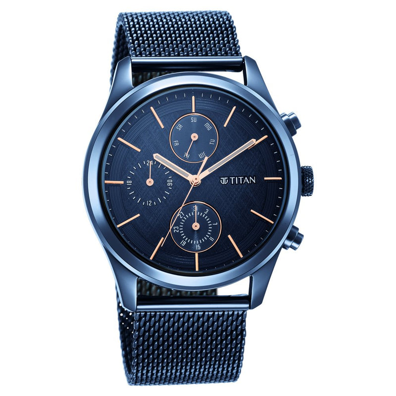 Titan Neo Splash Blue Dial Analog with Date Stainless Steel Strap watch for Men