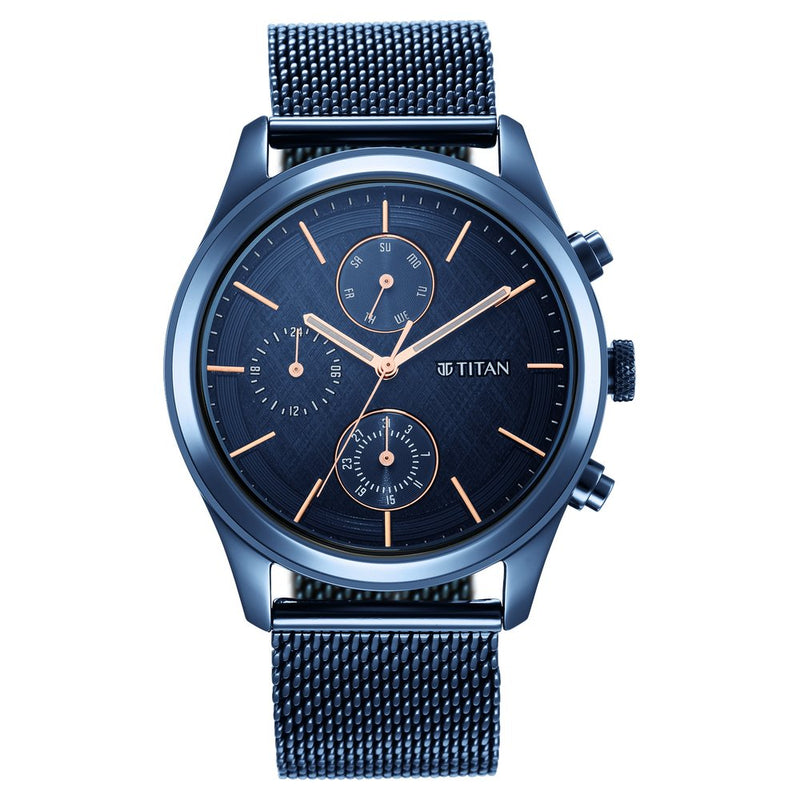 Titan Neo Splash Blue Dial Analog with Date Stainless Steel Strap watch for Men