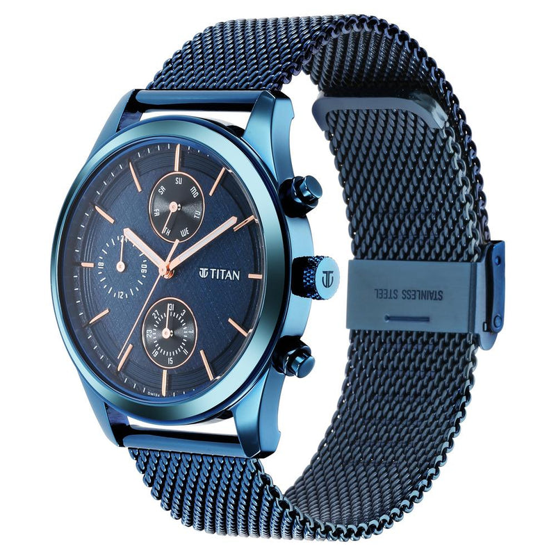 Titan Neo Splash Blue Dial Analog with Date Stainless Steel Strap watch for Men