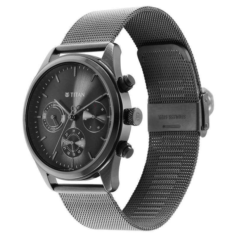 Titan Quartz Analog Anthracite Dial Stainless Steel Strap Watch for Men