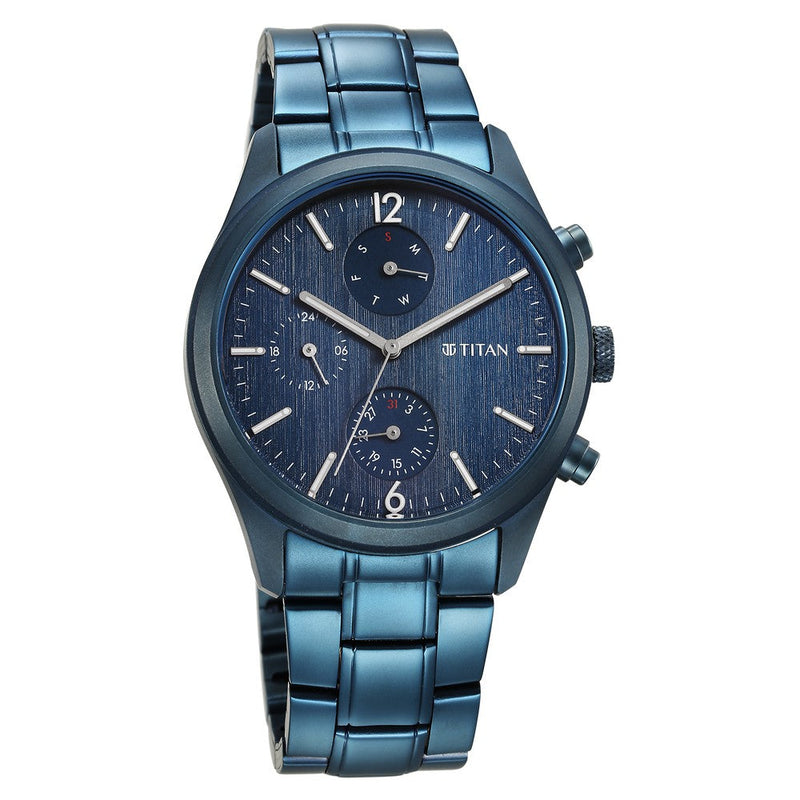 Titan Neo Splash Blue Dial Multi Stainless Steel Strap Watch for Men