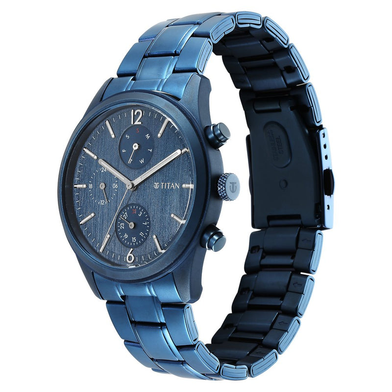 Titan Neo Splash Blue Dial Multi Stainless Steel Strap Watch for Men