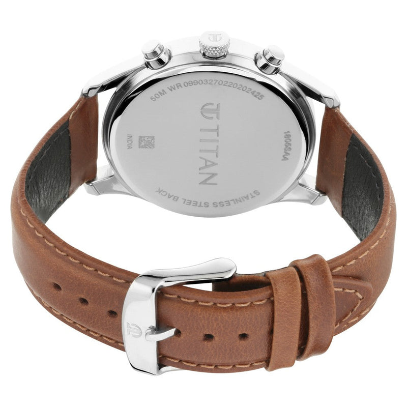 Titan Quartz Multifunction White Dial Leather Strap Watch for Men