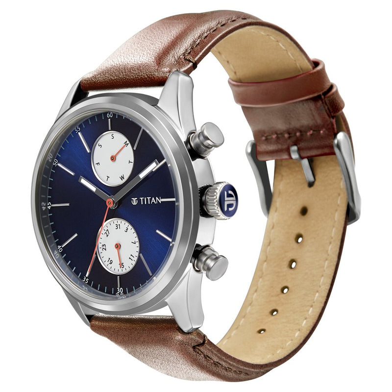 Titan Elmnt Metal Brown Leather Strap watch for Men