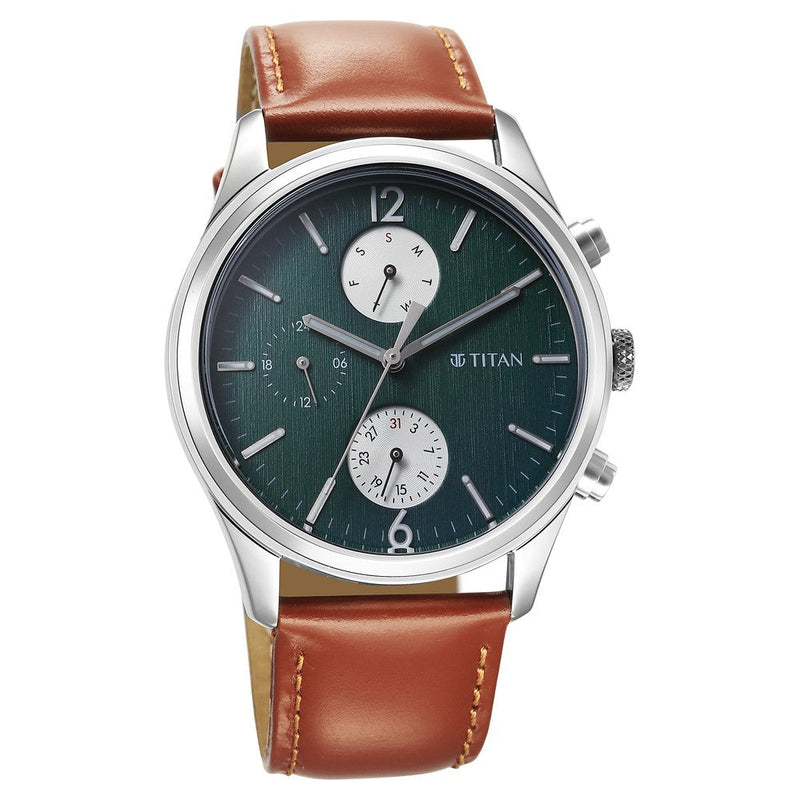 Titan Wrist Wit Quartz Analog with Day and Date Grey Dial Leather Strap Watch for Men