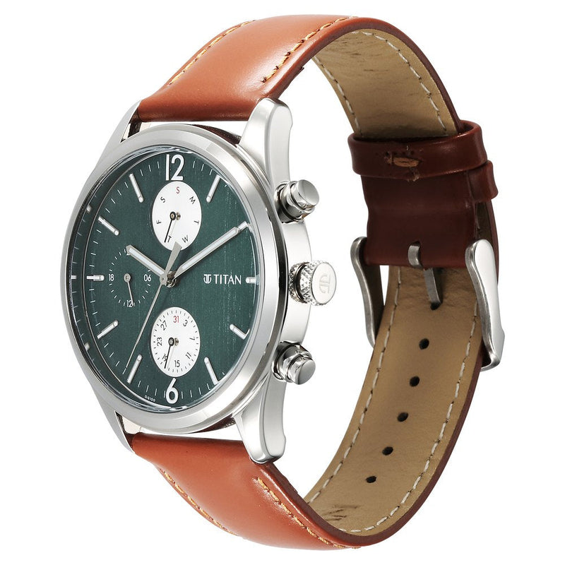 Titan Wrist Wit Quartz Analog with Day and Date Grey Dial Leather Strap Watch for Men