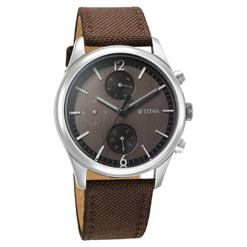 Titan Wrist Wit Quartz Analog with Day and Date Brown Dial Leather Strap Watch for Men