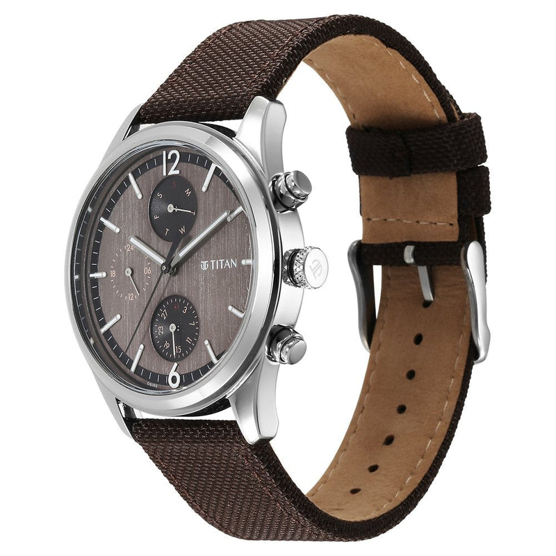 Titan Wrist Wit Quartz Analog with Day and Date Brown Dial Leather Strap Watch for Men