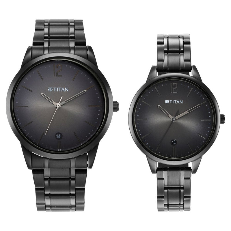 Titan Bandhan Anthracite Dial Analog Stainless Steel Strap Watch for Couple