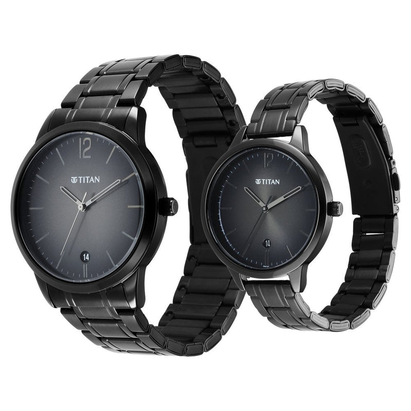 Titan Bandhan Anthracite Dial Analog Stainless Steel Strap Watch for Couple