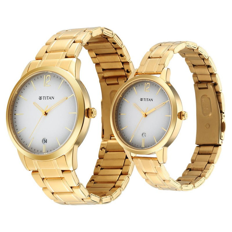 Titan Bandhan Grey Dial Analog Stainless Steel Strap Watch for Couple