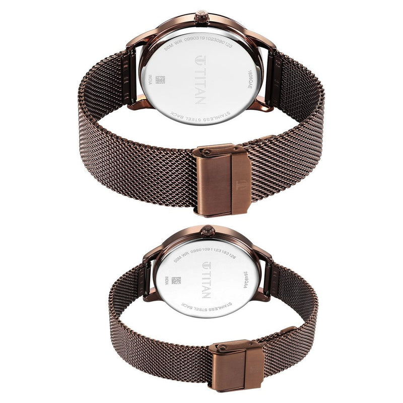 Titan Bandhan Quartz Analog Brown Dial Stainless Steel Strap Watch for Couple