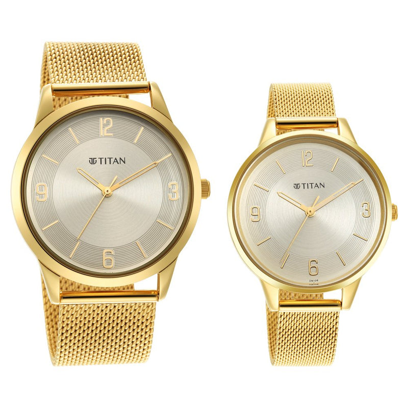 Titan Bandhan Champagne Dial Analog Stainless Steel Strap watch for Couple