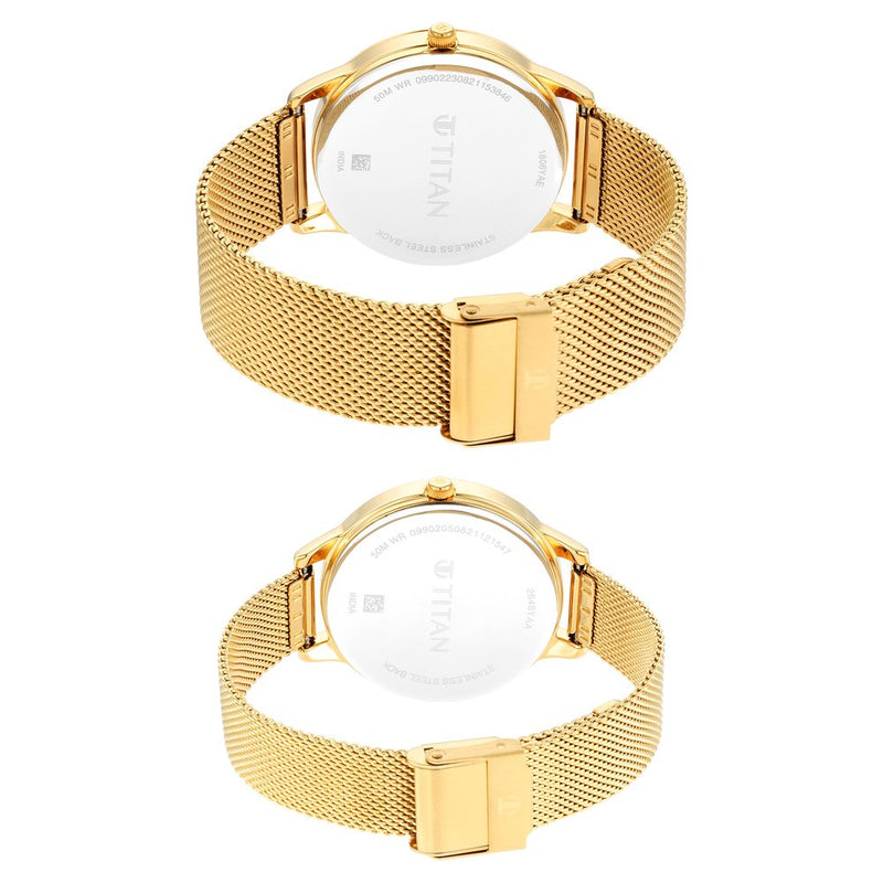 Titan Bandhan Champagne Dial Analog Stainless Steel Strap watch for Couple