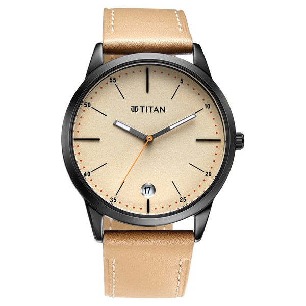 Titan Elmnt Off White Dial Analog Leather Strap watch for Men