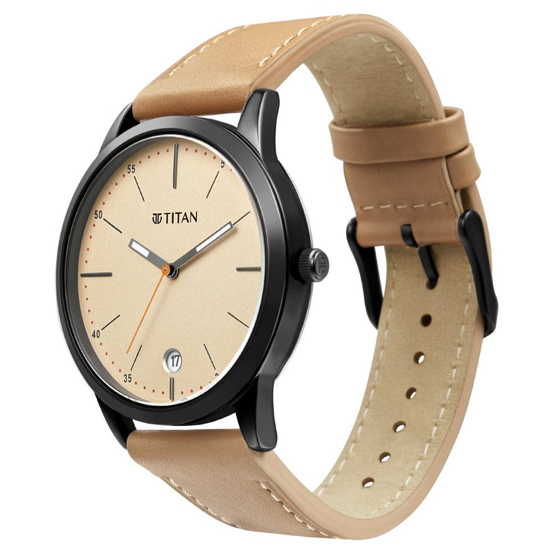 Titan Elmnt Off White Dial Analog Leather Strap watch for Men