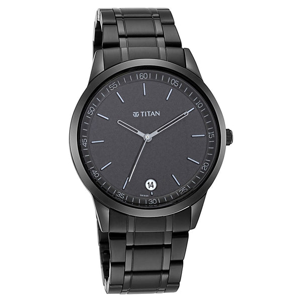 Titan Quartz Analog with Date Black Dial Metal Strap Watch for Men