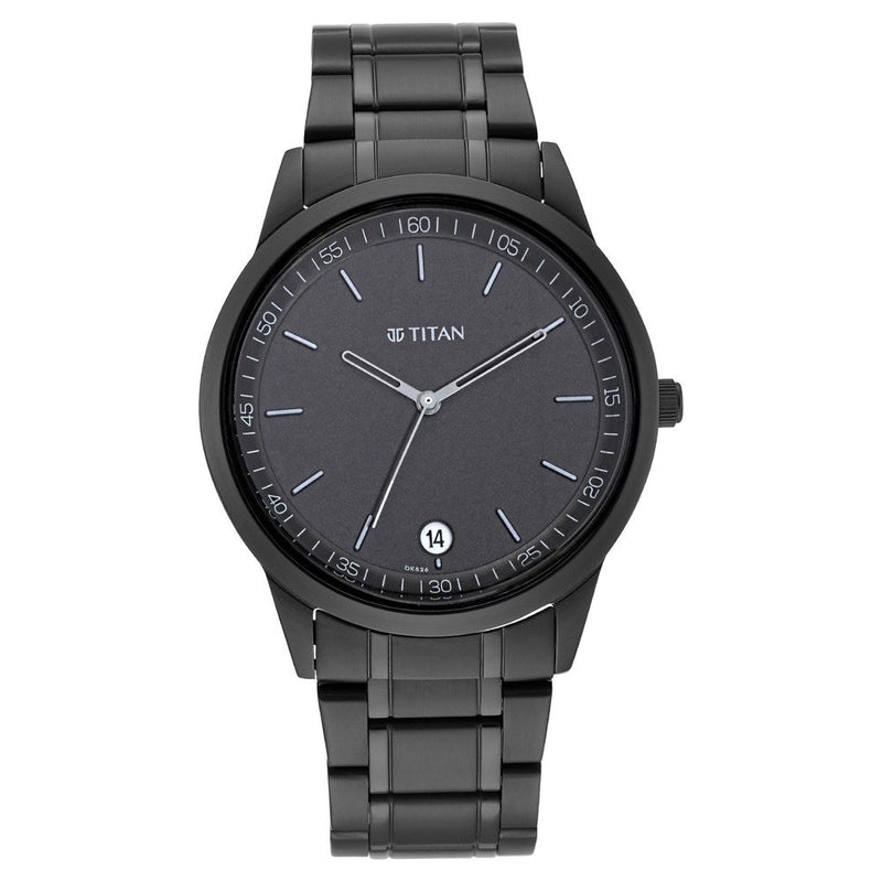 Titan Quartz Analog with Date Black Dial Metal Strap Watch for Men