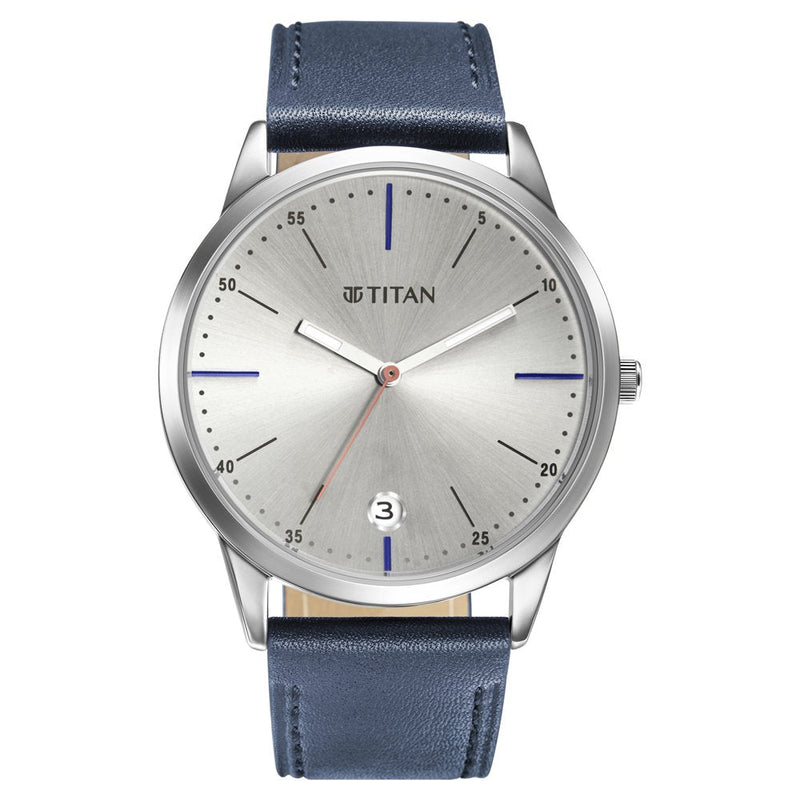 Titan Elmnt Blue Dial Analog Leather Strap watch for Men