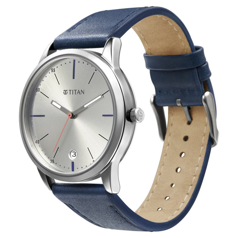 Titan Elmnt Blue Dial Analog Leather Strap watch for Men