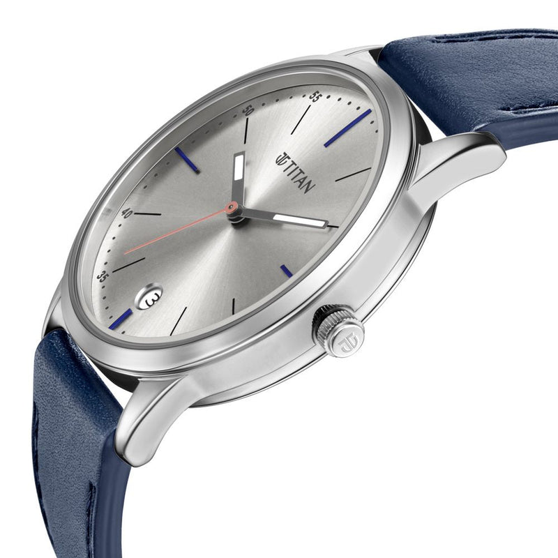 Titan Elmnt Blue Dial Analog Leather Strap watch for Men