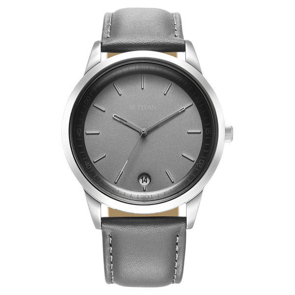 Titan Wrist Wit Quartz Analog with Date Grey Dial Leather Strap Watch for Men