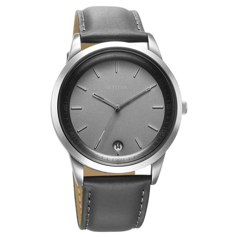 Titan Wrist Wit Quartz Analog with Date Grey Dial Leather Strap Watch for Men