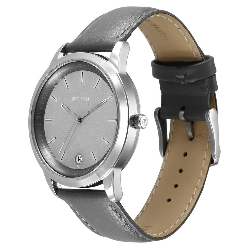 Titan Wrist Wit Quartz Analog with Date Grey Dial Leather Strap Watch for Men