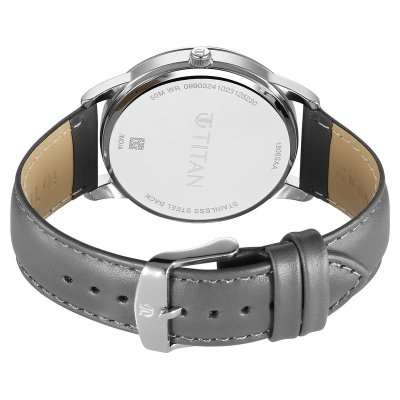 Titan Wrist Wit Quartz Analog with Date Grey Dial Leather Strap Watch for Men