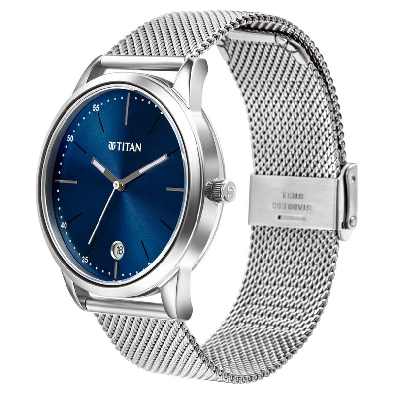 Titan Elmnt Blue Dial Analog Stainless Steel Strap Watch for Men