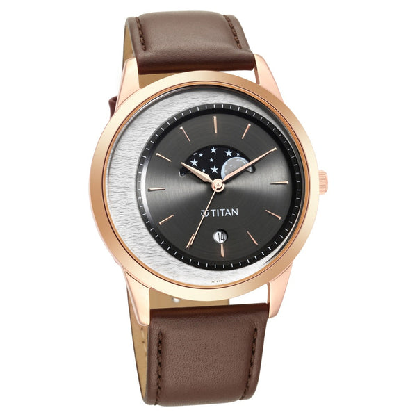 Titan Crescent Analog Quartz Leather Strap watch for Men