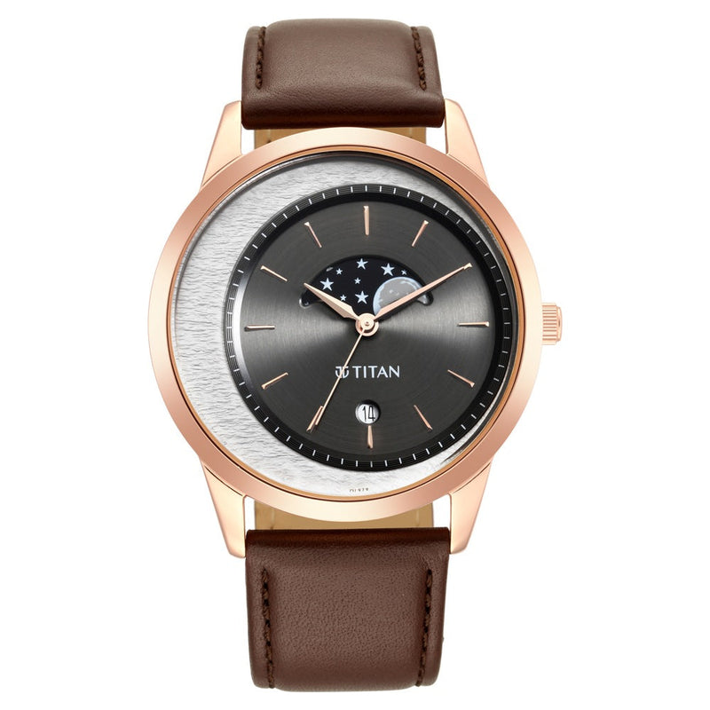 Titan Crescent Analog Quartz Leather Strap watch for Men