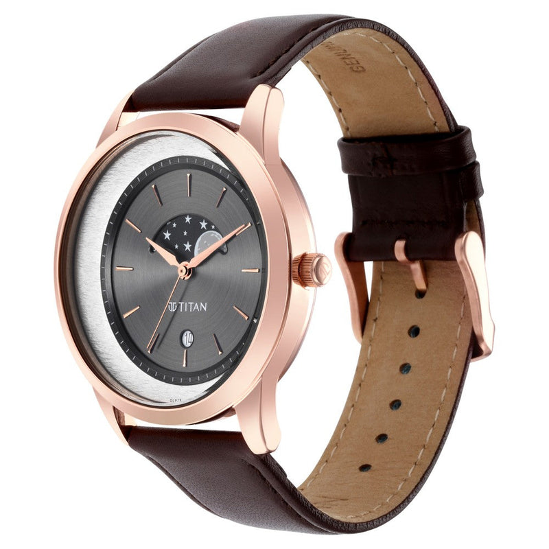 Titan Crescent Analog Quartz Leather Strap watch for Men