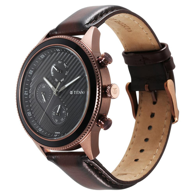 Titan Quartz Analog Black Dial Leather Strap Watch for Men