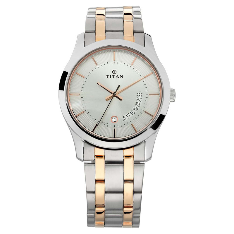 Titan Quartz Analog with Date Silver Dial Stainless Steel Strap Watch for Men